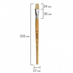 Кисть ПИФАГОР, ЩЕТИНА, плоская, № 16, деревянная лакированная ручка, пакет с подвесом, 200877