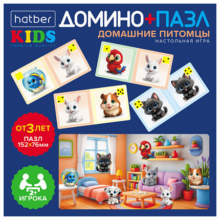Игра настольная Домино + пазл, АССОРТИ, 2 сюжета, HATBER