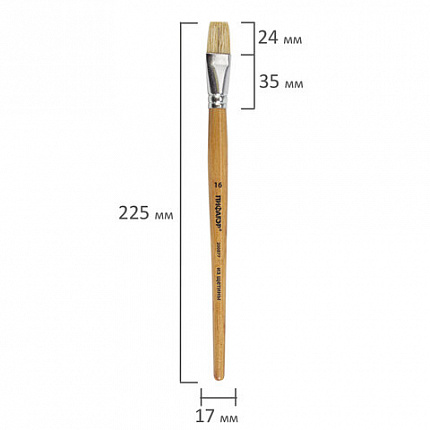 Кисть ПИФАГОР, ЩЕТИНА, плоская, № 16, деревянная лакированная ручка, пакет с подвесом, 200877