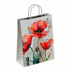 Крафт-пакет бумажный "Маки" 22х12х25 см, с кручеными ручками, плотность 100 г/м2, белый, 114171