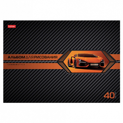 Альбом для рисования А4 40 л., скоба, выборочный лак, HATBER, 205х290 мм, "AutoCarbon", 085129, 40А4вмВ