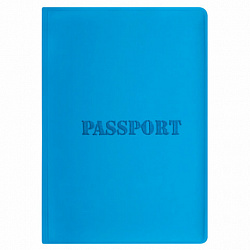 Обложка для паспорта, мягкий полиуретан, "PASSPORT", голубая, STAFF, 238405