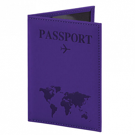Обложка для паспорта "Passport map", экокожа soft-touch, фиолетовая, STAFF, 238762