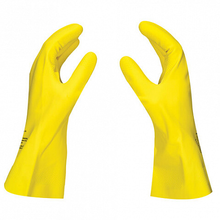 Перчатки латексные SCAFFA "Луч", КЩС-2, хлопчатобумажное напыление, размер 8, M (средний), желтые, 00-01017717
