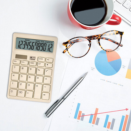 Калькулятор настольный BRAUBERG CH-12-BG (153х103 мм), 12 разрядов, двойное питание, бежевый, 272960