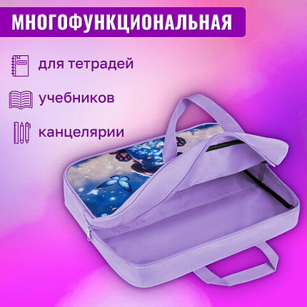 Папка на молнии с ручками BRAUBERG А4, 1 отделение, полиэстер, 80 мм, "Кот с бабочками", 273301