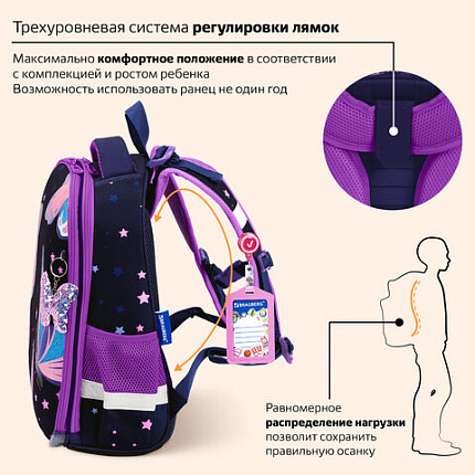 Ранец BRAUBERG PREMIUM, 2 отделения, с брелоком, "Блестящие бабочки", блестки, 38х29х16 см, 274393