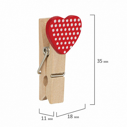 Прищепки декоративные "Сердечки", 10 штук, 3,5 см, ассорти, со шпагатом, ОСТРОВ СОКРОВИЩ, 662674