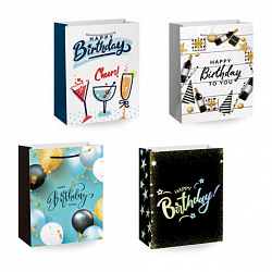 Пакет подарочный (1 штука) 18х10х23 см (M), "Happy Birthday", ассорти, глиттер, фольга, ЗОЛОТАЯ СКАЗКА, 700806