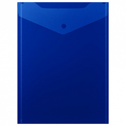 Папка-конверт с кнопкой прозрачная А4 BRAUBERG UNIVERSAL, вертикальная, синяя, 0,15 мм, 273076