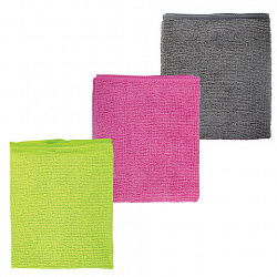 Салфетки из МИКРОФИБРЫ универсальные, 30х30 см, КОМПЛЕКТ 3 шт., ассорти (розовый, зеленый, серый), 180 г/м2, LAIMA, 700054