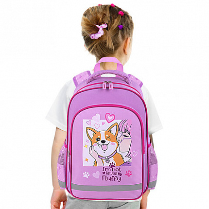 Рюкзак ПИФАГОР SCHOOL, 1 отделение, 3 кармана, "Fluffy akita", 38x28х14 см, 272084