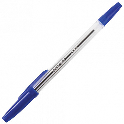 Ручка шариковая ОФИСМАГ "Line", СИНЯЯ, корпус прозрачный, узел 1 мм, линия письма 0,5 мм, 141878