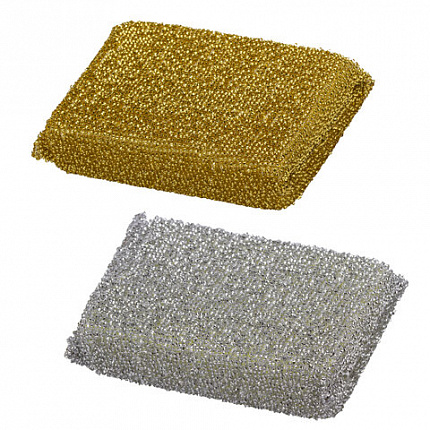 Губки для посуды 11,5х7,8х2,8 см, КОМПЛЕКТ 2 шт., поролон в металлизированной оплетке, LAIMA К1011, 601592