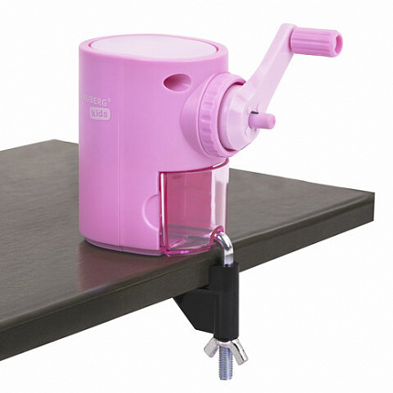 Точилка механическая BRAUBERG KIDS, для простых и цветных карандашей, корпус лавандовый, крепление к столу, 272004