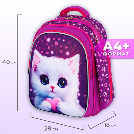 Рюкзак BRAUBERG KIDS MIND с пеналом в комплекте, 2 отделения, "Humble Cat", 40х28х18 см, 273176