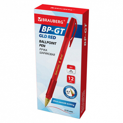 Ручка шариковая BRAUBERG "BP-GT GLD RED", КРАСНАЯ, корпус тонированный, пишущий узел 0,7 мм, линия письма 0,35 мм, 144506