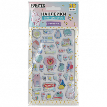 Наклейки гелевые "Блестящий микс", 15,5х9,5 см, ассорти 6 видов, FUNSTER (ФАНСТЕР), 666086