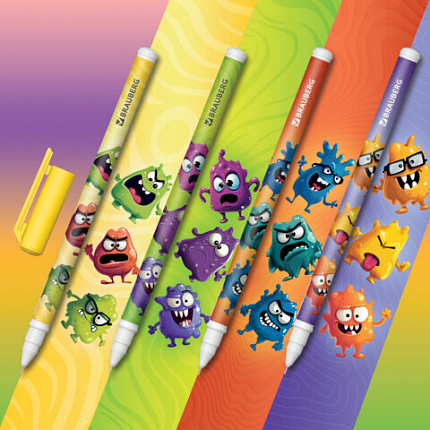 Ручка гелевая, кросс-серия "МОНСТРИКИ", BRAUBERG, синяя, ассорти, игольчатый наконечник 0,5мм,144483