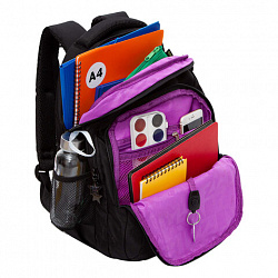 Рюкзак GRIZZLY школьный, анатомическая спинка, 3 отделения, для девочек, "GOLDEN&BLACK", 40х27х20 см, RG-561-2/1