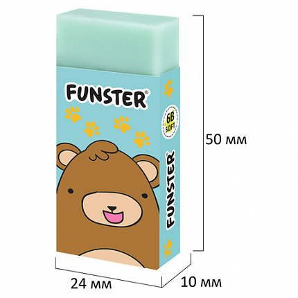 Ластик FUNSTER (ФАНСТЕР) "ANIMALS", 50х24х10 мм, прямоугольный, картонный держатель, экологичный ПВХ, ассорти, 272730