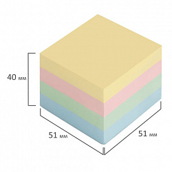 Блок самоклеящийся (стикеры), BRAUBERG, ПАСТЕЛЬНЫЙ, 51х51 мм, 400 листов, 4 цвета, 122858
