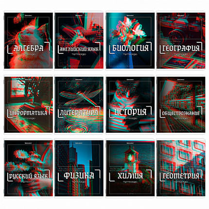 Тетради предметные, КОМПЛЕКТ 12 ПРЕДМЕТОВ, 48 л., глянцевый УФ-лак, BRAUBERG "GLITCH", 405170