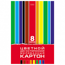 Картон цветной А4 2-сторонний МЕЛОВАННЫЙ, 8л. 8цв., в папке, HATBER, 195х280мм, Creat, 8Кц4_05934