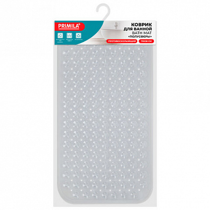 Коврик для ванны противоскользящий 70х38 см, "Полусферы", прозрачный, ПВХ, присоски, PRIMILA (ПРИМИЛА), 700382