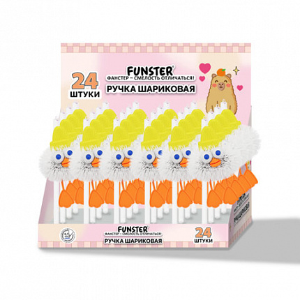 Ручка с пушистой подвеской шариковая FUNSTER "FLUFFY DUCK", СИНЯЯ, ассорти, пишущий узел 0,7 мм, 144525