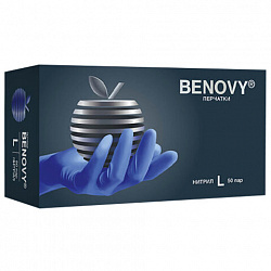 Перчатки нитриловые смотровые 50 пар (100 штук), размер 8-9, L (большой), сиреневые, BENOVY MultiColor