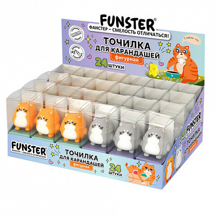 Точилка фигурная FUNSTER (ФАНСТЕР) "Пухлый кот", 1 отверстие, ассорти, в дисплее, 274056