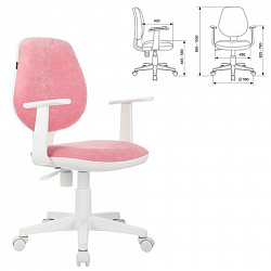 Кресло детское BRABIX "Fancy MG-201W", с подлокотниками, пластик белый, ткань вельветовая, розовое, 533009