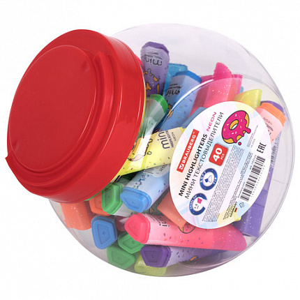 Текстовыделитель мини с принтами BRAUBERG "NEON", АССОРТИ В ПЛАСТИКОВОЙ БАНКЕ, 1-5 мм, 152535