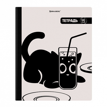 Тетрадь А5 96л. BRAUBERG на сшивке с корешком, клетка, обложка картон, Кот-Непоседа, 405292