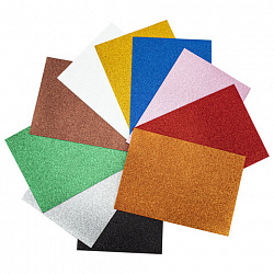 Пористая резина/фоамиран А4, 2 мм, НАБОР, 10 листов,10 ярких цветов, блестки, самоклеящаяся, ОСТРОВ СОКРОВИЩ, 665104