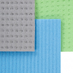 Салфетки губчатые для уборки кухни 15х15 см, ЦЕЛЛЮЛОЗНЫЕ, КОМПЛЕКТ 3 шт., цветные, LAIMA, 700262