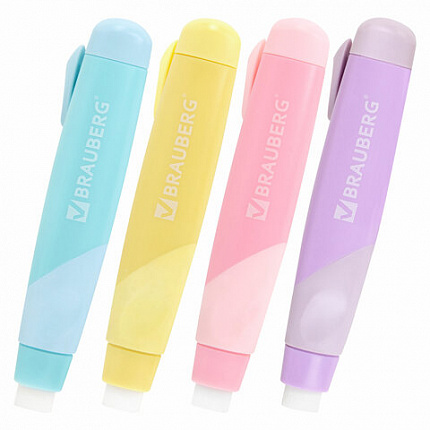 Ластик выдвижной BRAUBERG "REWIND", 112х21х24 мм, белый, пастельные цвета корпуса ассорти, 272686