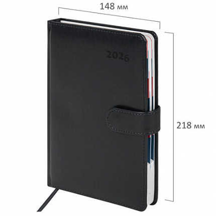 Ежедневник датированный 2026 А5 148х218 мм, GALANT "Ritter", под кожу, черный, 117491