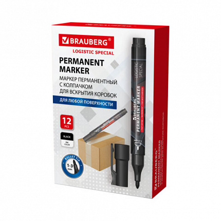 Маркер перманентный с колпачком для вскрытия коробок BRAUBERG LOGISTIC SPECIAL, ЧЕРНЫЙ, 1-3 мм, 152569