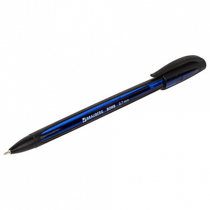 Ручка шариковая масляная BRAUBERG "BOMB GT", СИНЯЯ, прорезиненный сине-черный корпус, узел 0,7 мм, линия письма 0,35 мм, 143345
