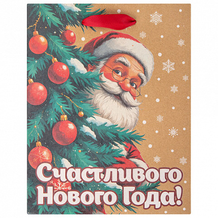 Пакет подарочный (1 шт.) новогодний, 18х10х23 см, "Зимнее волшебство", крафт, ассорти, ЗОЛОТАЯ СКАЗКА, 592435