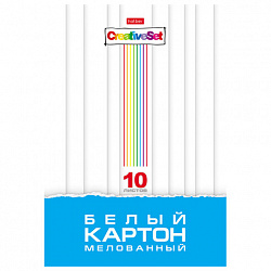 Картон белый А4, МЕЛОВАННЫЙ, 10 листов, в папке, HATBER, 200х280 мм, "Creative Set", 0949, 10Кб4_05806