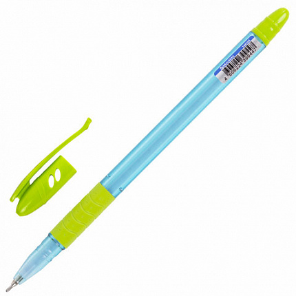 Ручка шариковая масляная с грипом BRAUBERG GLASSY PASTEL MIX, СИНЯЯ, корпус ассорти, линия 0,35 мм,144105