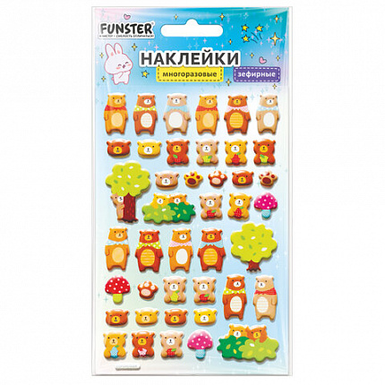 Наклейки объемные зефирные 15х10 см, ассорти 12 видов, FUNSTER (ФАНСТЕР), 666675