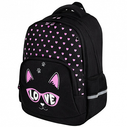 Рюкзак BRAUBERG SOFT, 2 отделения, 3 кармана, "Cool cat", СВЕТЯЩИЙСЯ, 40х31х15 см, 273118