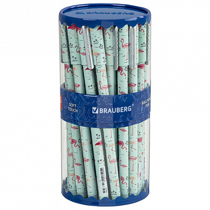 Ручка шариковая BRAUBERG SOFT TOUCH STICK "FLAMINGO", СИНЯЯ, мягкое покрытие, узел 0,7 мм, 143705