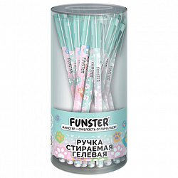 Ручка стираемая гелевая с принтом FUNSTER (ФАНСТЕР) кросс-серия "КОШАЧЬИ ЛАПКИ",СИНЯЯ, корпус soft-touch ассорти, узел 0,5 мм, 144690