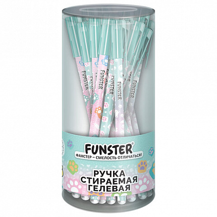 Ручка стираемая гелевая с принтом FUNSTER (ФАНСТЕР) кросс-серия "КОШАЧЬИ ЛАПКИ",СИНЯЯ, корпус soft-touch ассорти, узел 0,5 мм, 144690