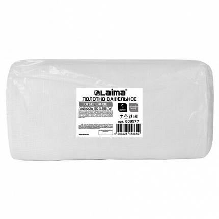 Полотно ВАФЕЛЬНОЕ отбеленное, рулон 0,45х60 м, в пакете, плотность 180 (±10) г/м2, LAIMA, 609577